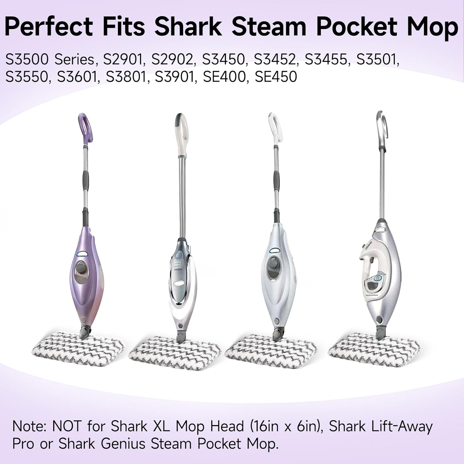 Steam Mop Replacement Pads for Shark S3500 Series S3501 S3601 S3550 S3801 S3901 SE450 S3601D S3901D S2901 S2902 Microfiber Steam Pocket Mop Pads Washable, 4 Pack