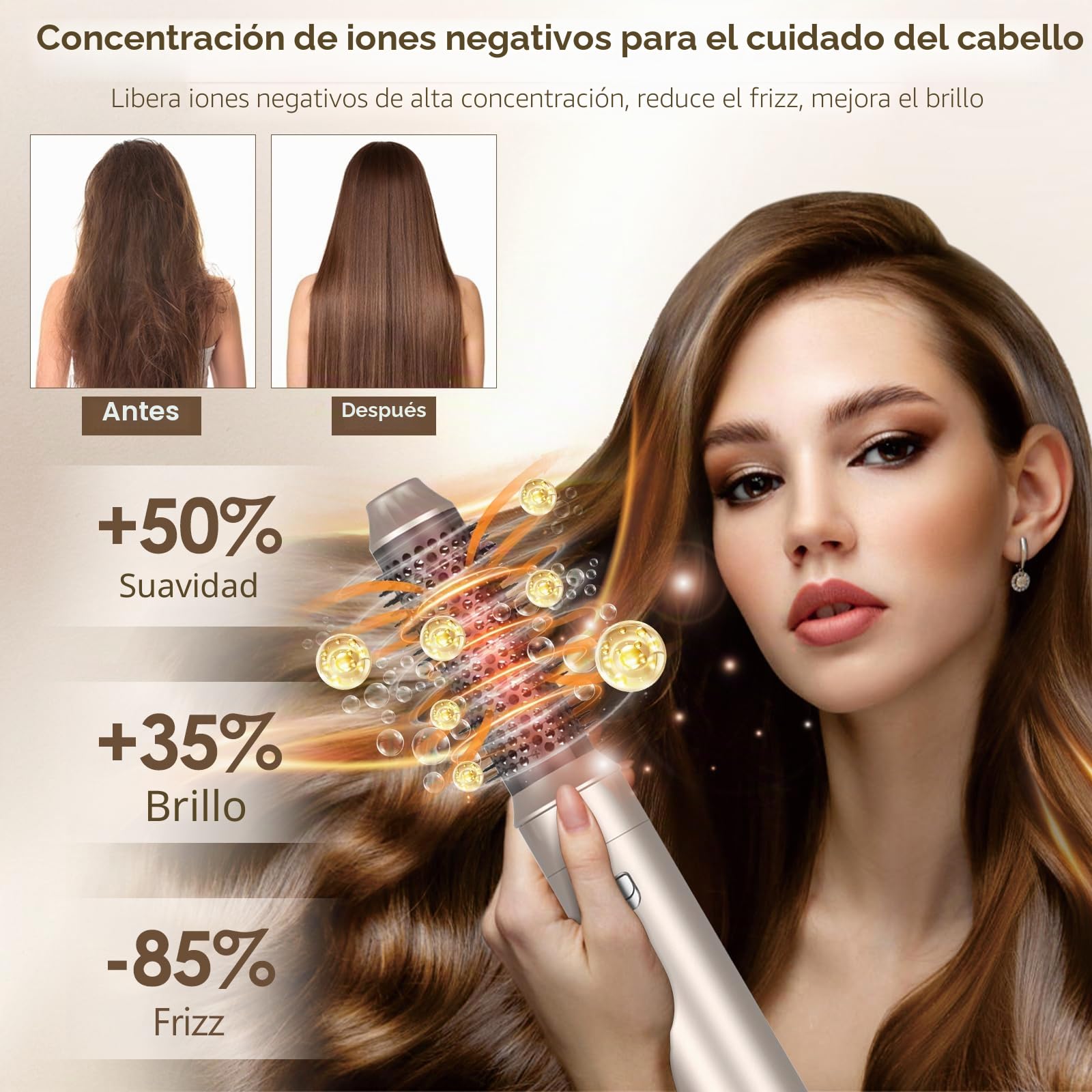Cepillo Secador De Pelo, 1000W Air Styler Set,Cepillo De Aire Caliente Multifunción,Moldeador Pelo With Riza 3 Temperaturas, Tecnología Ion,Cepillo Alisador para Da Volumen, Alisa y Seca