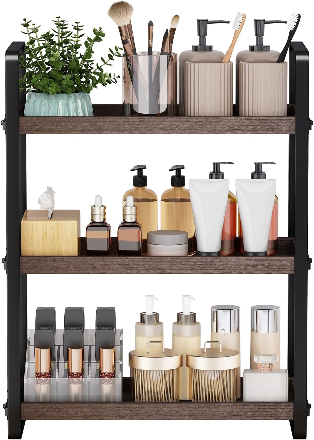 HNRLOY Bathroom Counter Organizer,Bathroom Countertop Organizer,Counter Shelf,Countertop Storage,Organization and Storage,Makeup Shelf,Sink Caddy(Brown 3 Tier)