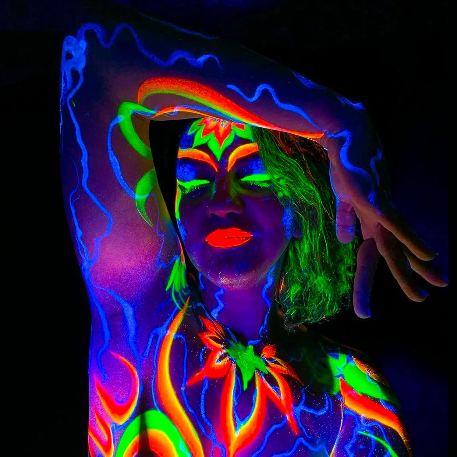 Body Paint Glow Kit & Black Light Paint UV Neon Face 0.4oz- Set of 8 Tubes with 6 Art Brush and 1 Palette- Blacklight Reactive Fluorecent Paint- Safe- Washable- Non Toxic : Beauty & Personal Care