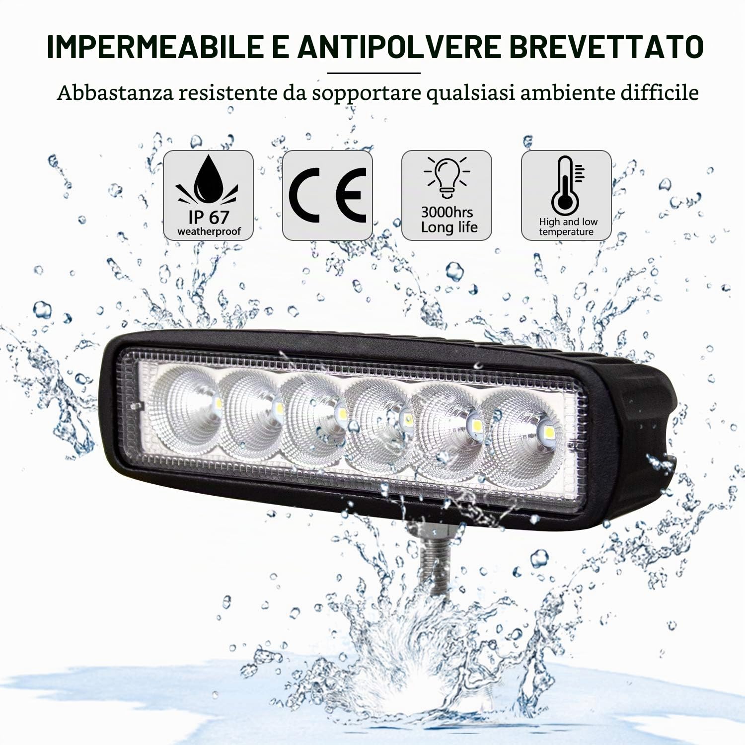 PICAA Faro da lavoro a LED, 2 x 6 pollici, 18 W, trattore, 12 V, 24 V, impermeabile, per escavatori, trattori, carrelli elevatori, ATV, camion, offroad