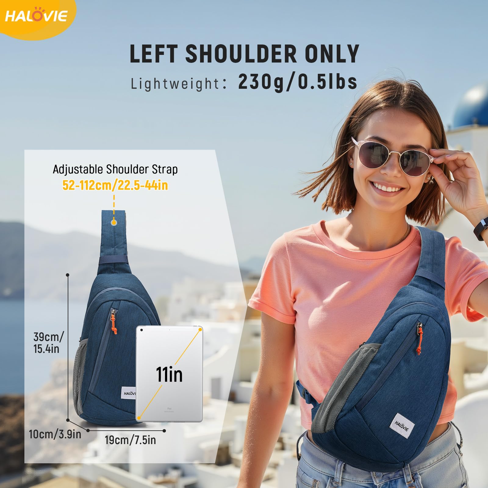 Mochila cruzada antirrobo, mochila de viaje RFID, ligera, bolsa de hombro para caminar y trabajar, Azul, Pequeño 6