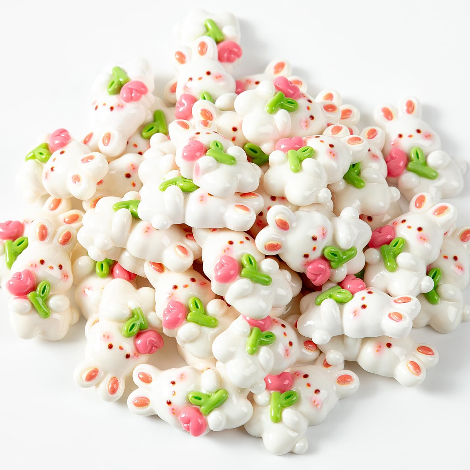 40 Pcs Easter Rabbit Theme Accessory Resin Mini Bunny with Tulip Animal Cartoon Easter Flatback Charms for DIY Embellishment Vase Filler (White)