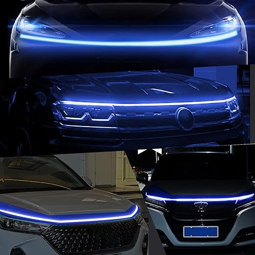 Miniatura 8 de Tira de luces LED para capó de automóvil flexible de 59 pulgadas, luces de circulación diurna impermeables para capó del motor (azul)