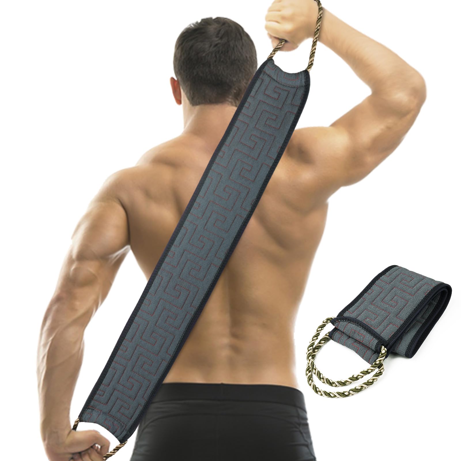 LOPHE Rückenschrubber, Peeling-Rückenschrubber für die Dusche, Doppelseitige Badebürste Rückenschrubber, Natürliche Dusche Körperbürste, Rücken Waschhilfe zum Entfernen Abgestorbener Haut(Blaugrau)