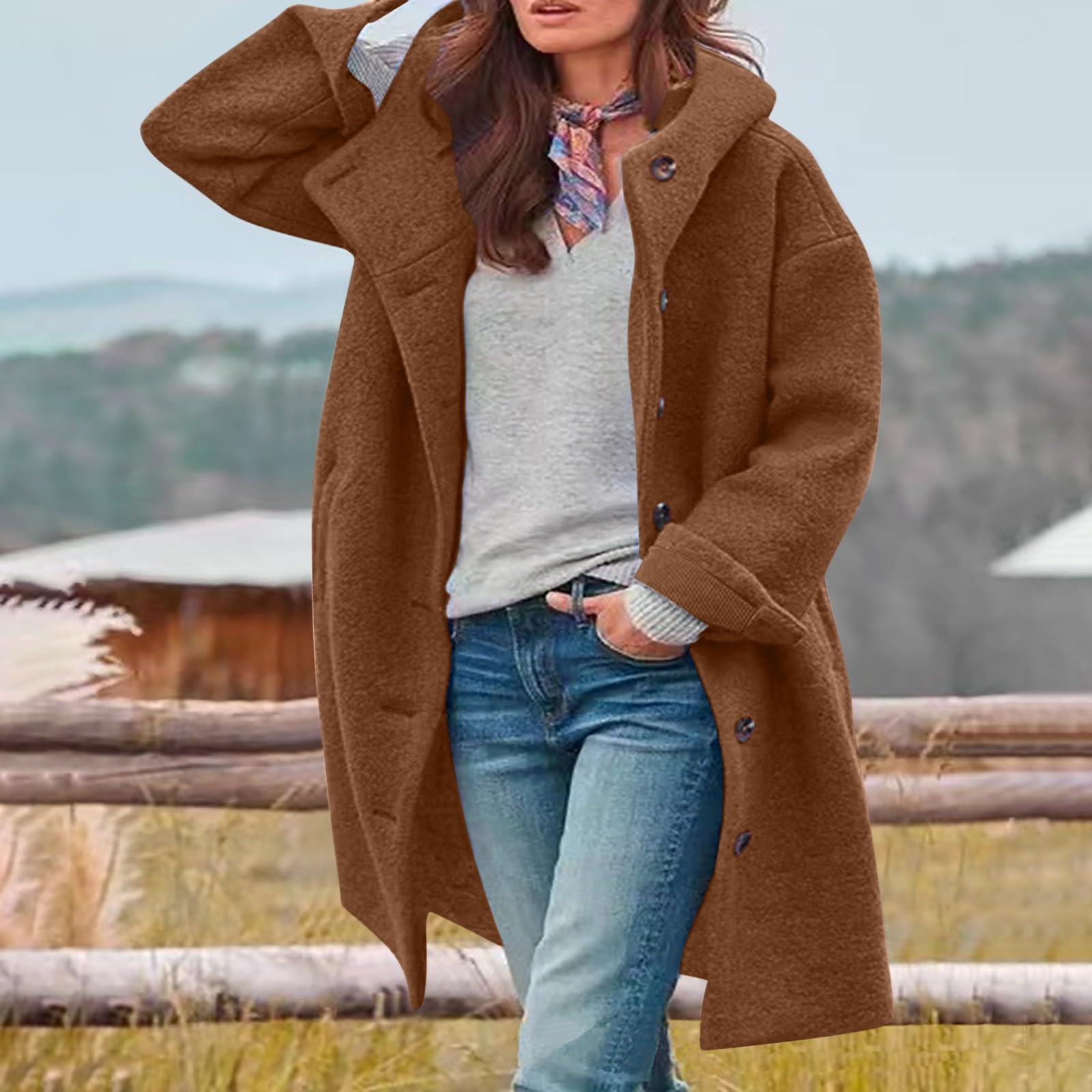 Cocila Veste Polaire DéContractéE à Manches Longues pour Femme Coupe Ample Chaude La Manteaux De Pluie pour Femmes Grande Taille Veste Mi Saison en Jean Rose Bi Matiere A