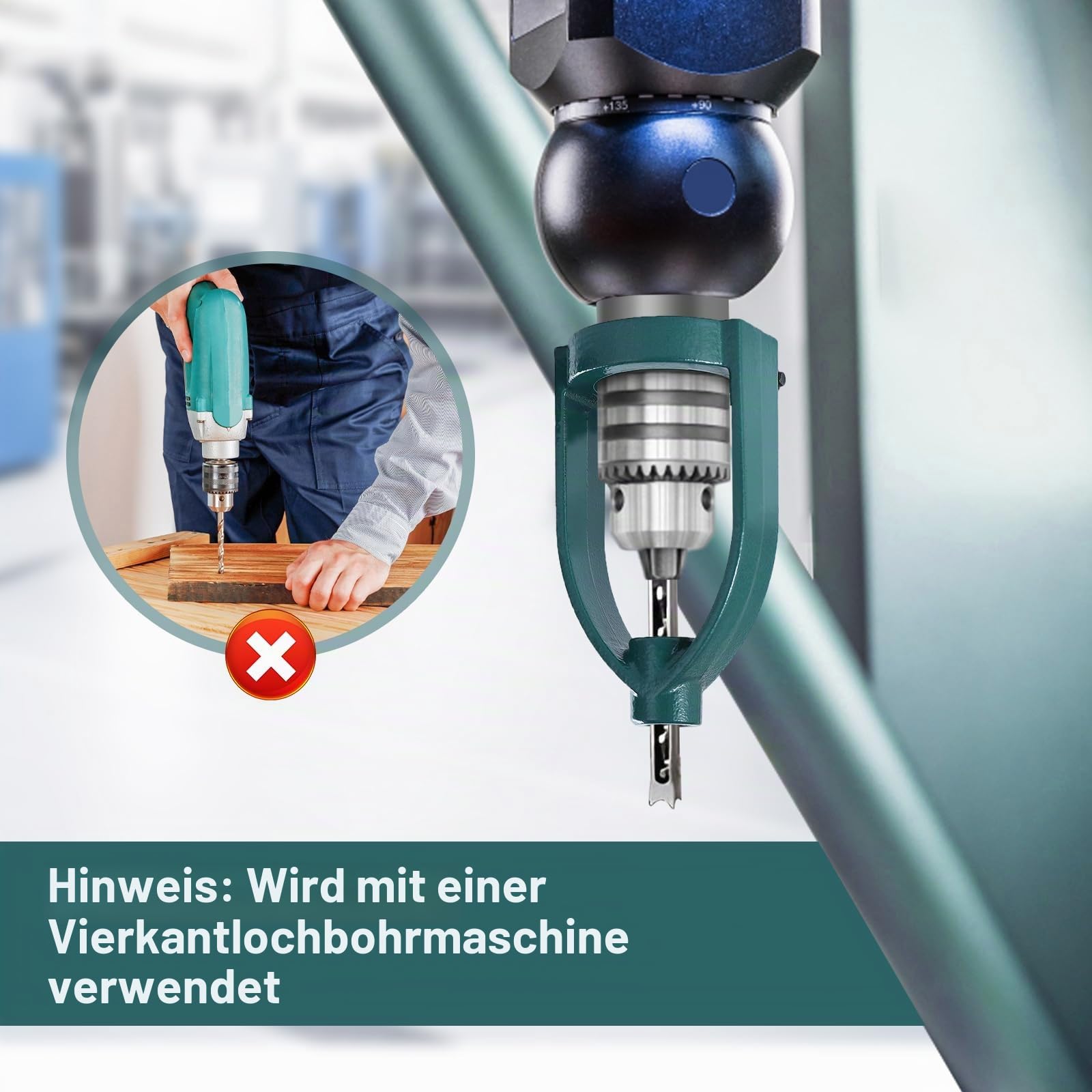 Fenteer Vierkantlochbohrer, feste Halterung, Ortungswerkzeug, Bohrmaschine, Bohrer, Adapter, Gelenkstemmer, Bohrer für Bohrmaschine, Zubehör, Holzmöbel