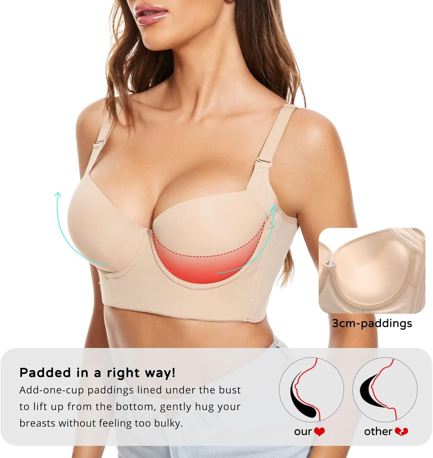 FallSweet Push Up Bras for Women Corset Top Bustier Padded Underwire Bra Add One Cup - Image 4