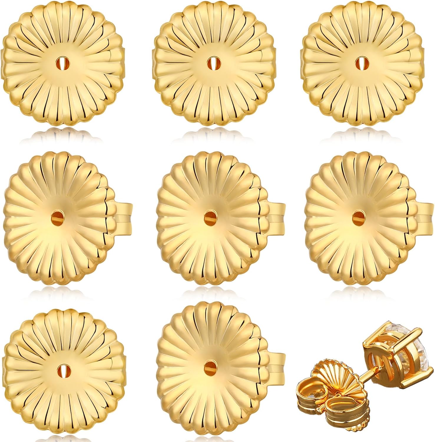 8Pieces Earring Backs for Droopy Ears, Large Earring Backs Replacements for Studs Secure Locking Earring Lifters for Heavy Earring (Gold,9mm)