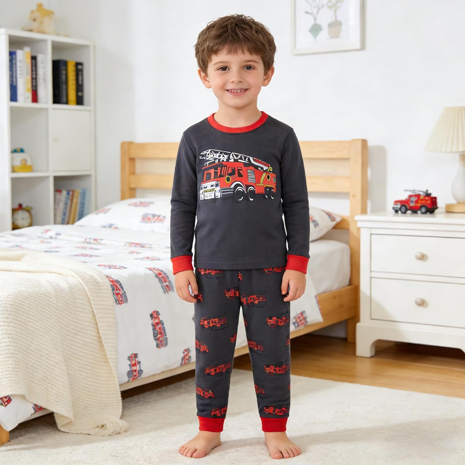 Little Boy Space Pajama Set 100% Cotton Dinosaur Sleepwear Long Sleeve Pjs 3-7T - Image 2