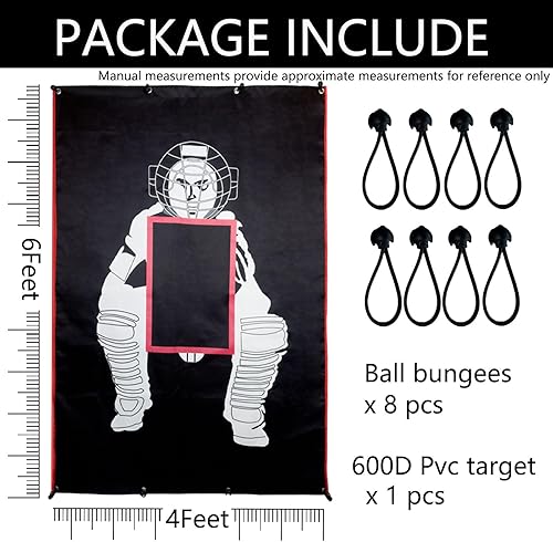 Miniatura 2 de Vaolvpant 4x6Feet 600-1680D BaseballSoftball Backstop with Strike Zone Black Vinyl Batting Cage Backdrop and Net Saver Durable Facility Backstops