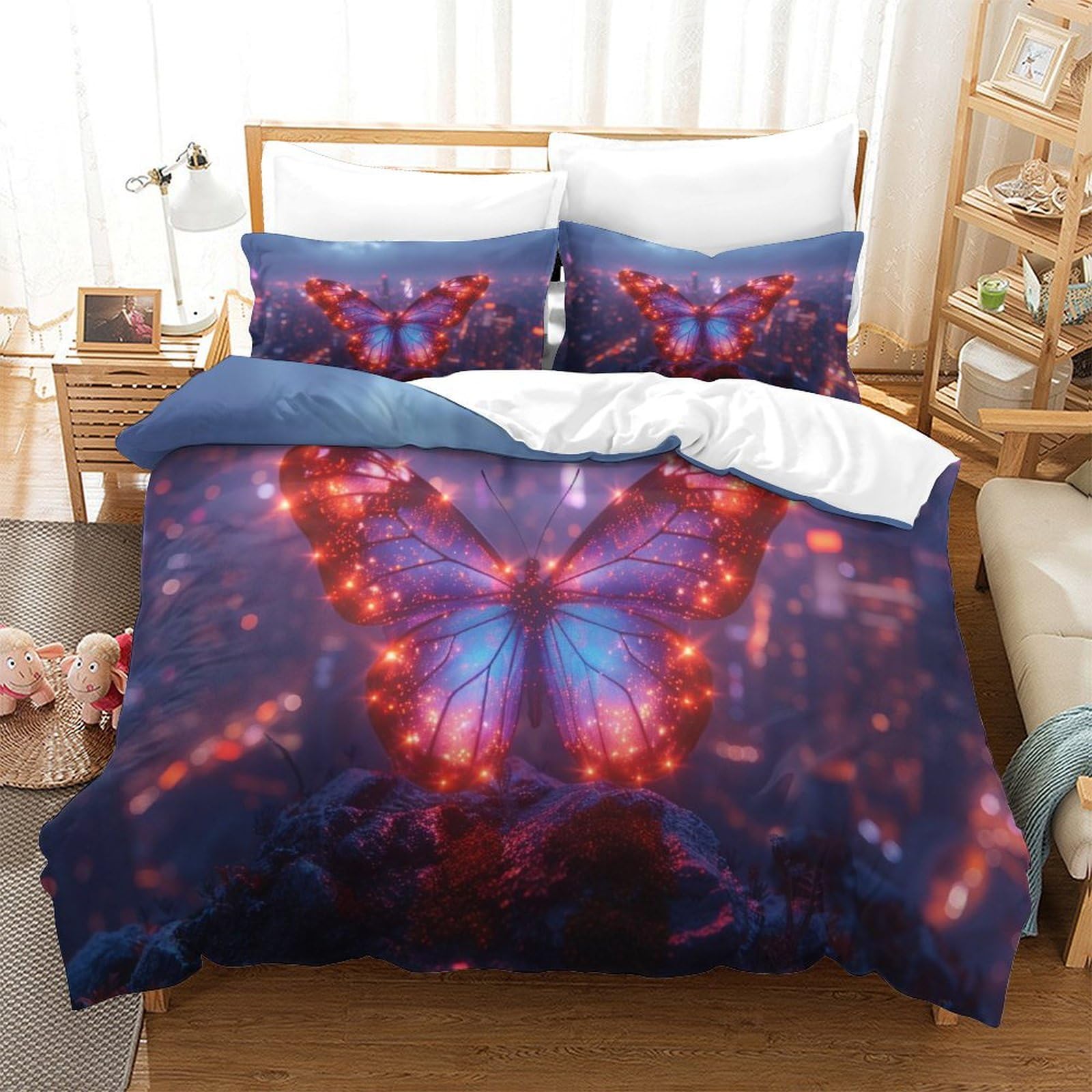 BARDYS Butterfly 3D Print Moths Quilt Cover Duvet Cover for Boys Girls Comforter Covers Bedding Set Soft Microfiber with Zipper Closure with Pillow Cases 3 Pieces Single(140x200cm) — image 1