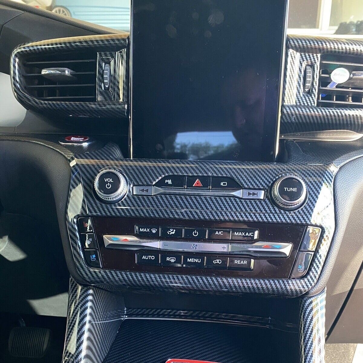 ruihe Carbon Fiber Color Center Dash ​Radio Audio Control Panel Automatic Climate AC Heater Temperature Control Cover Trim Fit for Ford Explorer 2020 2021 2022 2023