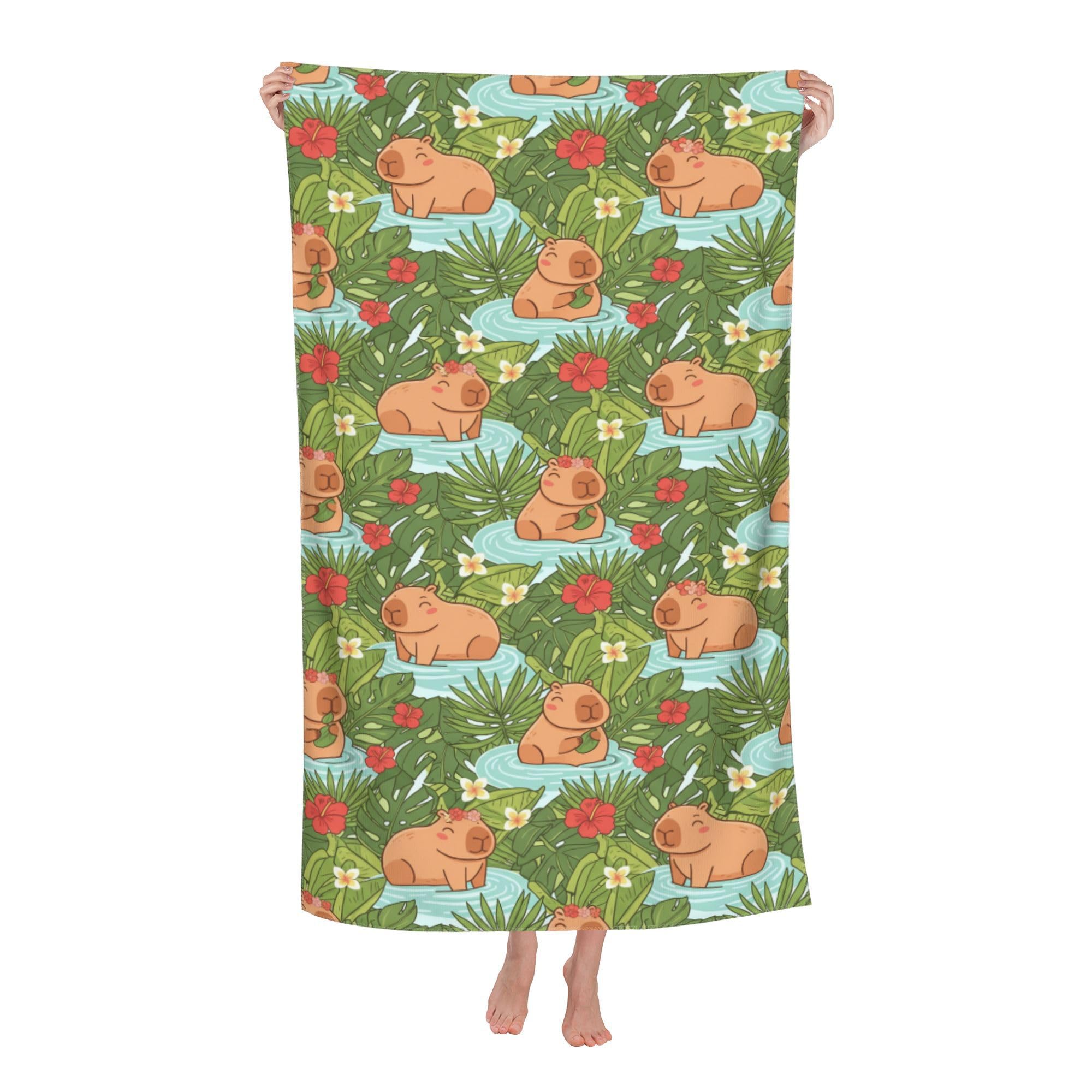peiyeety Kapibala with Flowers Soft Bath Towels Absorbent Bathroom Towel for Beach Hotel Gym Spa Shower