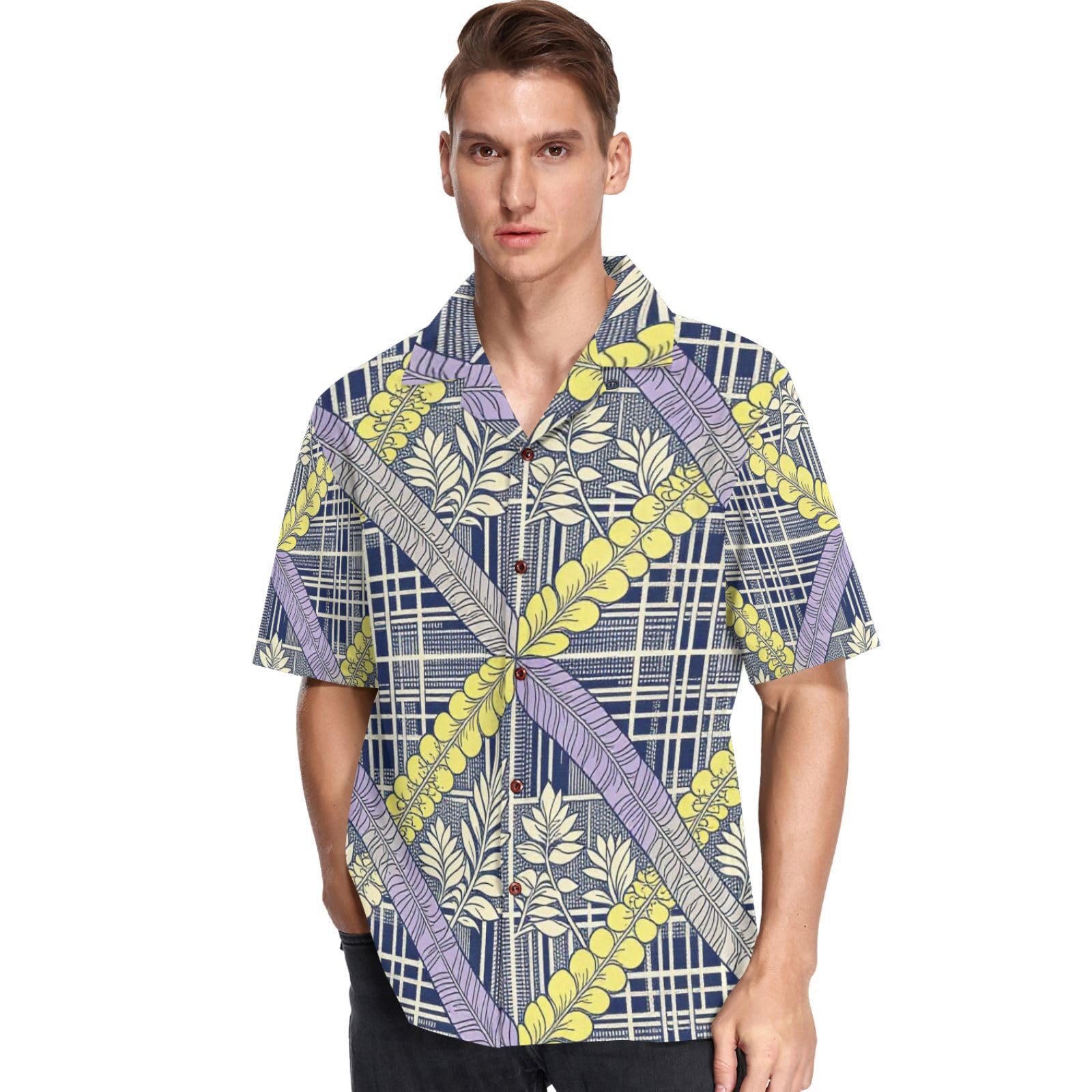 Chemise hawaïenne violette avec motif Palaka Pua Kalaunu unique et coupe boutonnée - 8