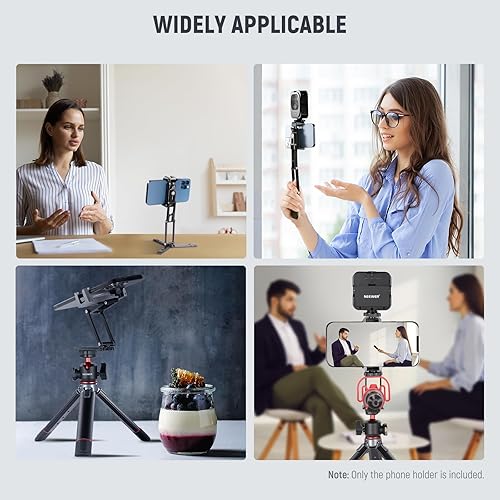 Miniatura 8 de NEEWER Soporte de trípode para teléfono con zapatos fríos, adaptador de teléfono inteligente de metal compatible con iPhone, soporte de teléfono