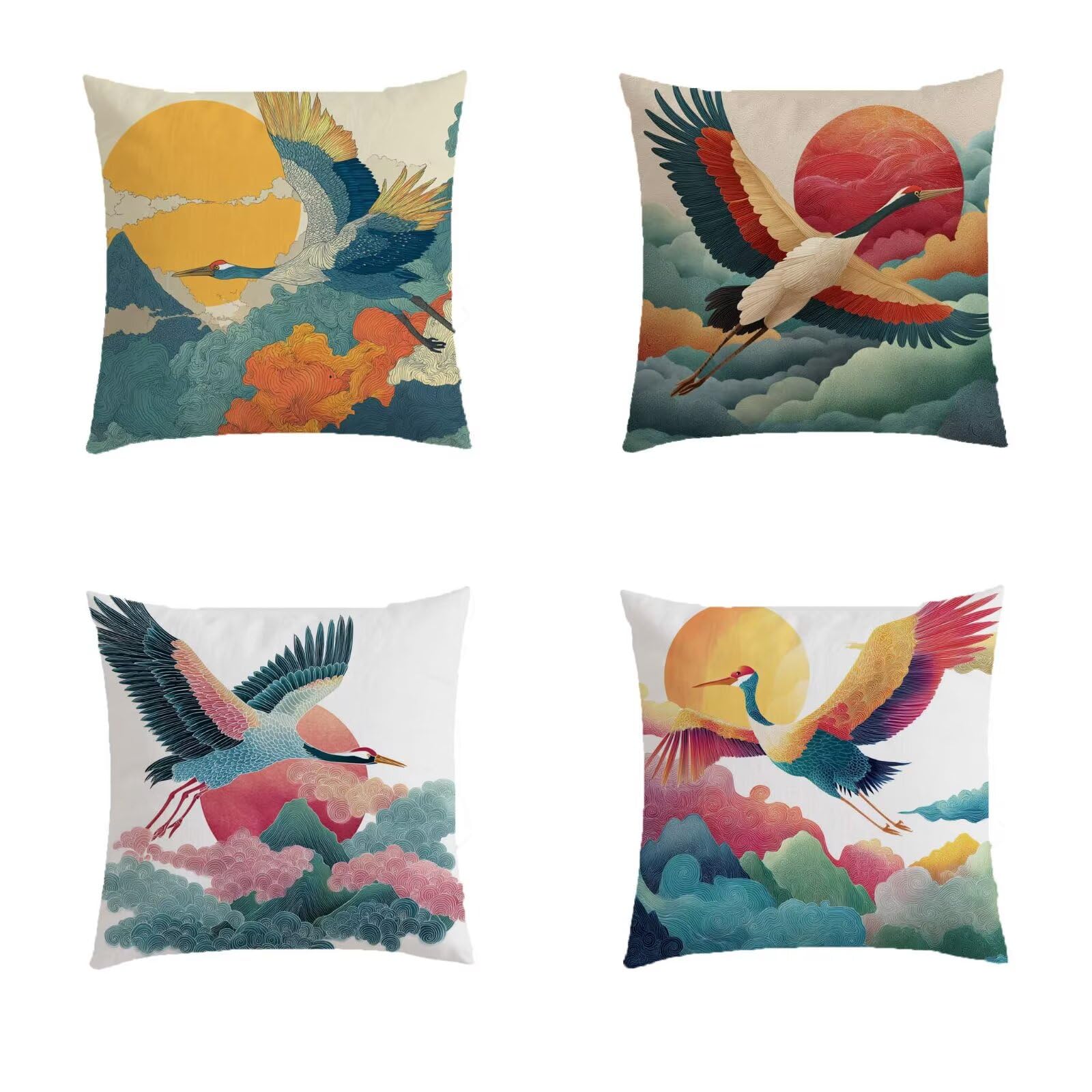 Housse coussin 80x80cm imperméable lot de 4 au motif oiseau pour canapé de jardin carré