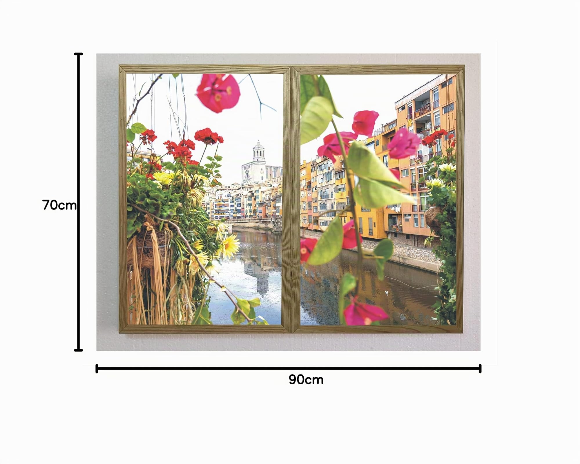Finestre finte decorative illuminate con vista sul Riu Onyar Girona 70 x 90 cm