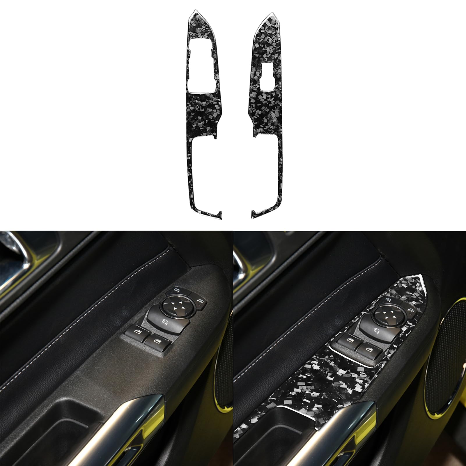 Car Inner Door Window Lift Switch Control Panel 2-Button Cover Sticker Glossy Black Forged Carbon Fiber Decoration Compatible with Ford Mustang 2015-2020 Auto Interior Accessories-Type A