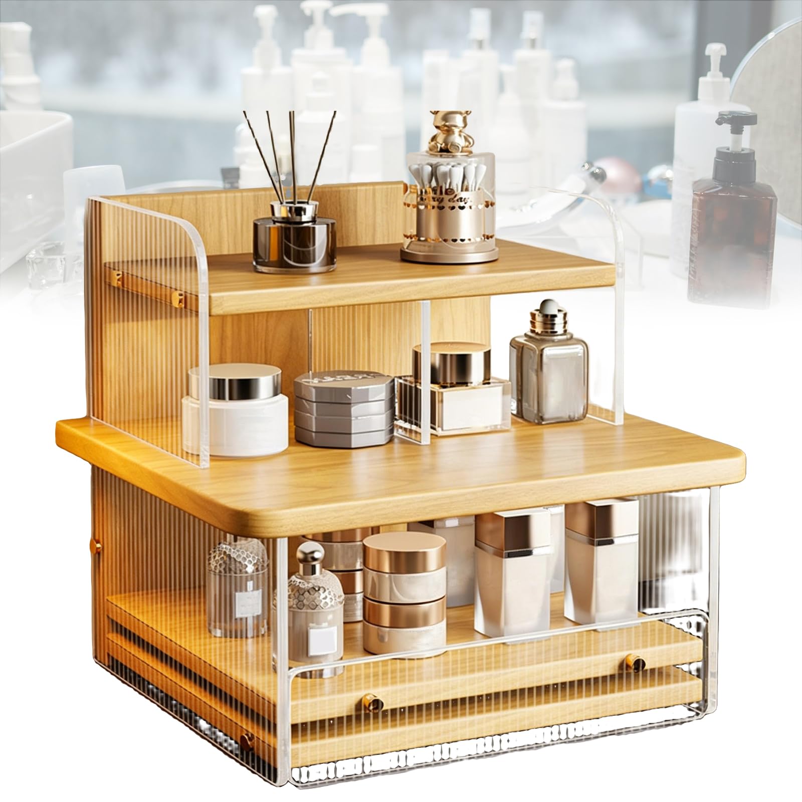 Weyot Acrylic Coffee Cup Display Shelf Mug Holder Countertop Coffee Mug Display Rack Condiment Storage Rack Table Mugs Shelf for Kitchen Tea Bar Accessories Yellow,32x26x35cm
