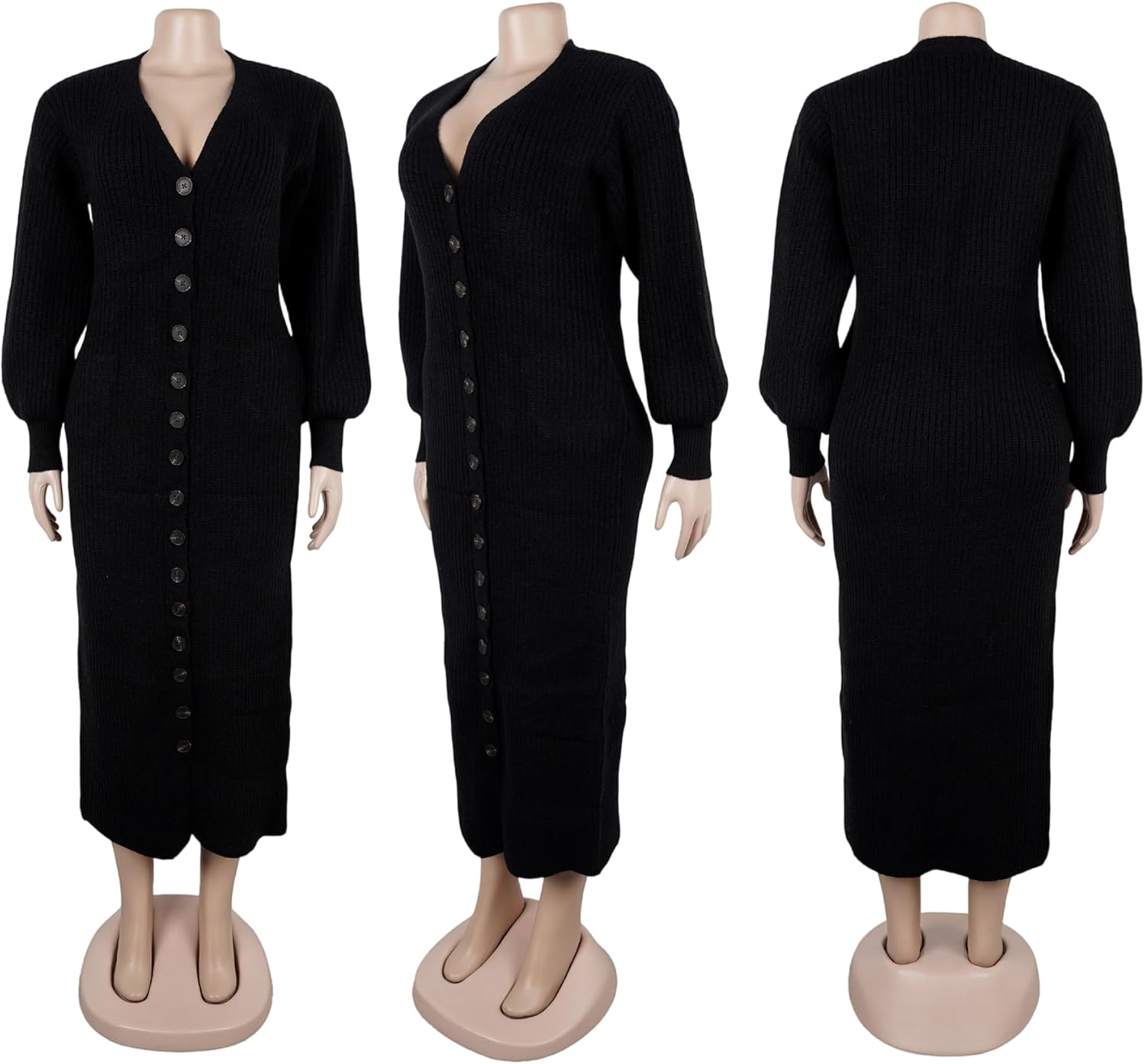 LETSVDO Long Cardigan for Women Lantern Sleeve Cable Knit Sweater Maxi Dress Chunky Button Up Duster Cardigans Outwear - Image 8