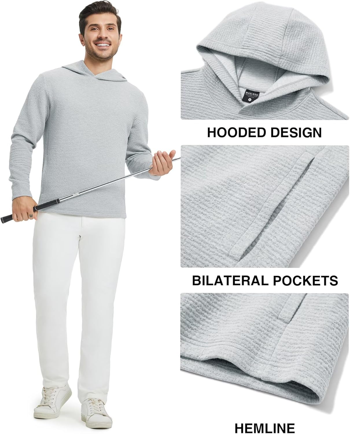 M MAELREG Hoodies for Men Texture Solid Color Sweatshirts Athletic Golf Midlayer Mens Hoodies Pullover Shirt with Pocket - Image 3