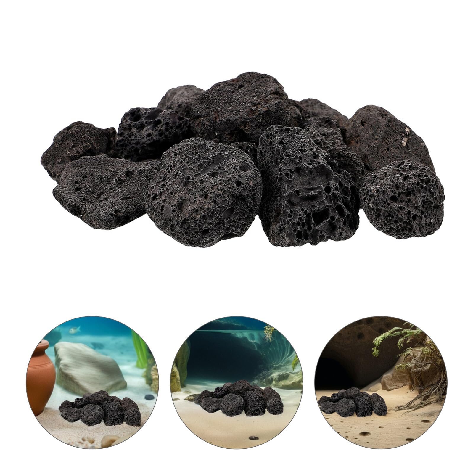 1 paquet de roches volcaniques noires pour aquarium - Décoration d'aquarium - Pierre volcanique décorative pour plantes en pot - Pierre volcanique