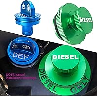 Vista 7 de Paquete combinado de tapa de combustible de aluminio Illlet, tapa de combustible diésel para Dodge – Tapa magnética verde diésel y tapa DEF azul