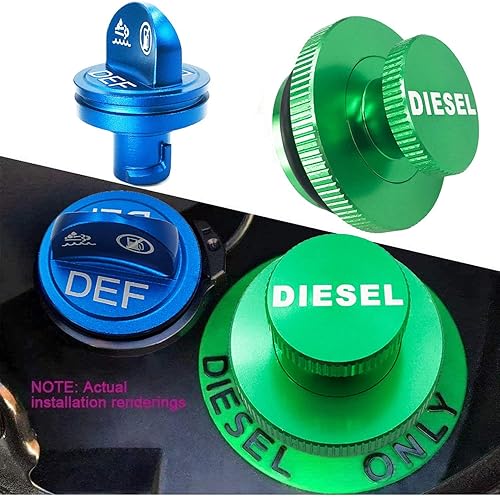 Miniatura 7 de Paquete combinado de tapa de combustible de aluminio Illlet, tapa de combustible diésel para Dodge – Tapa magnética verde diésel y tapa DEF azul