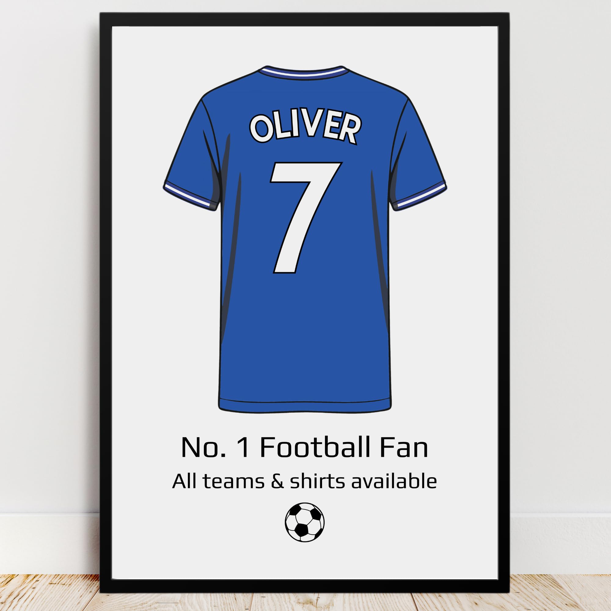 Personalised Chelsea Shirt Print | All Teams Available | Framed or Prints | Gift for Boy, Son, Brother, Dad or Grandad | Unique Footy Football Wall Art Keepsake Sports Fan