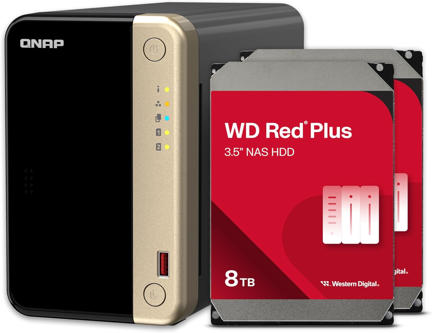 QNAP TS-264-8G-28WD-US 2 Bay High-Performance Desktop NAS with 8TB Storage Capacity, Preconfigured RAID1 WD Red Plus HDD Bundle