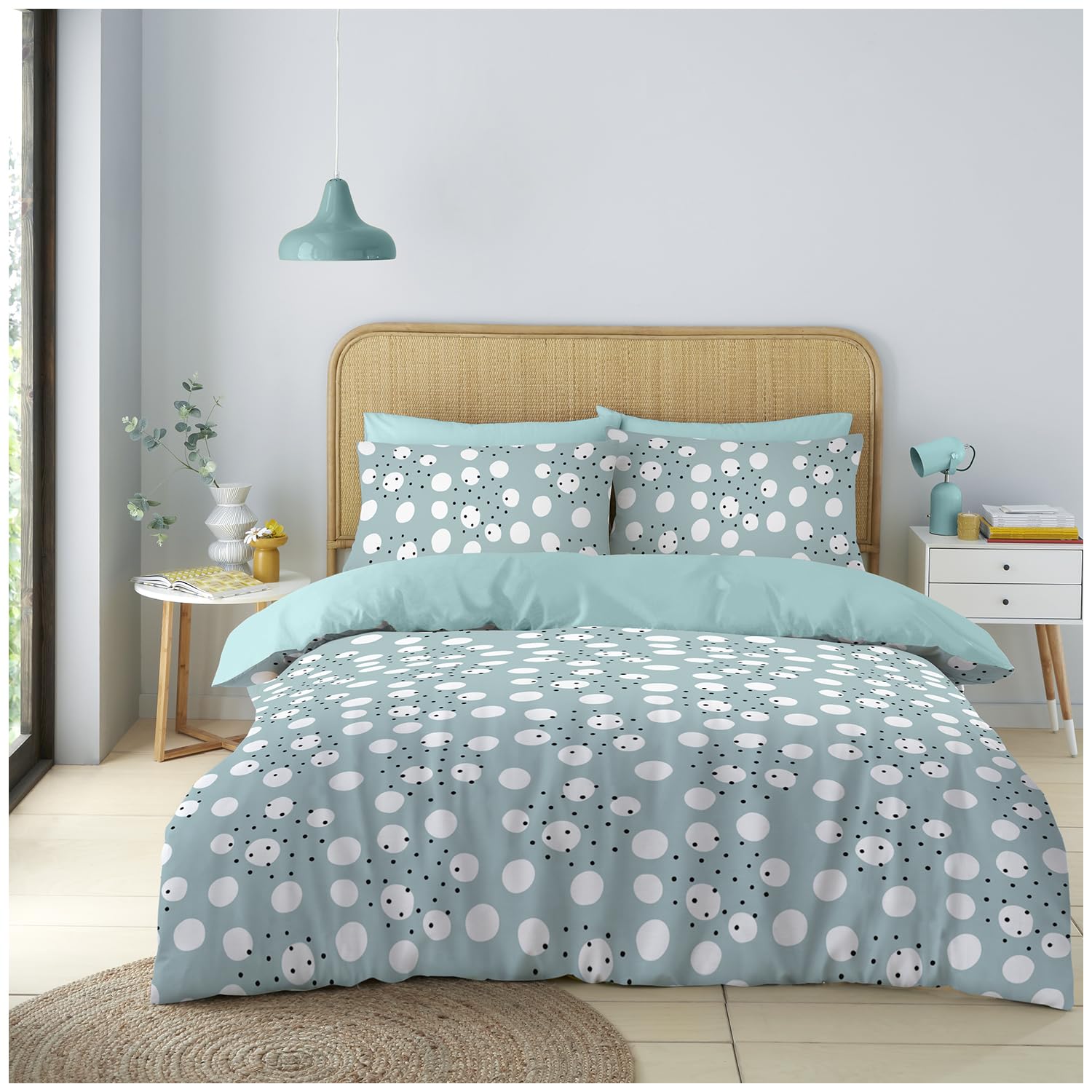 Gc Gaveno Cavailia Polka Dot S Duvet Cover Set | Duck Egg Bedding Sets Hypoallergenic Microfiber Quilt Cover With Pillowcases | Reversible Printed Kingsize Duvet Cover Sets Button Closure