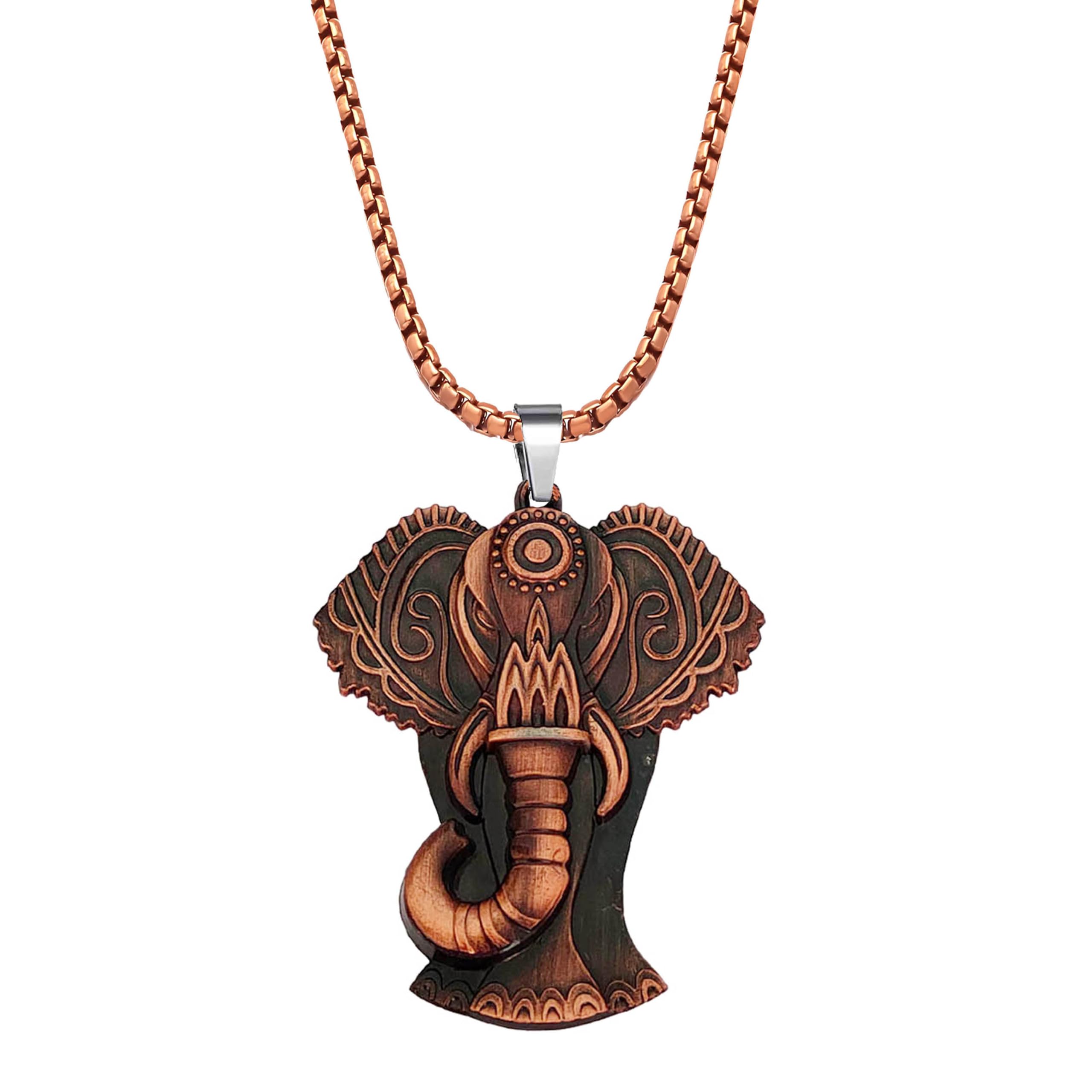 m men style Elephant Metal Pendant Necklace With 22 Inch Box Stainless Steel Chain | Good Luck Charm Jewelry for Men & Women | Spiritual Animal Accessory-picture-32