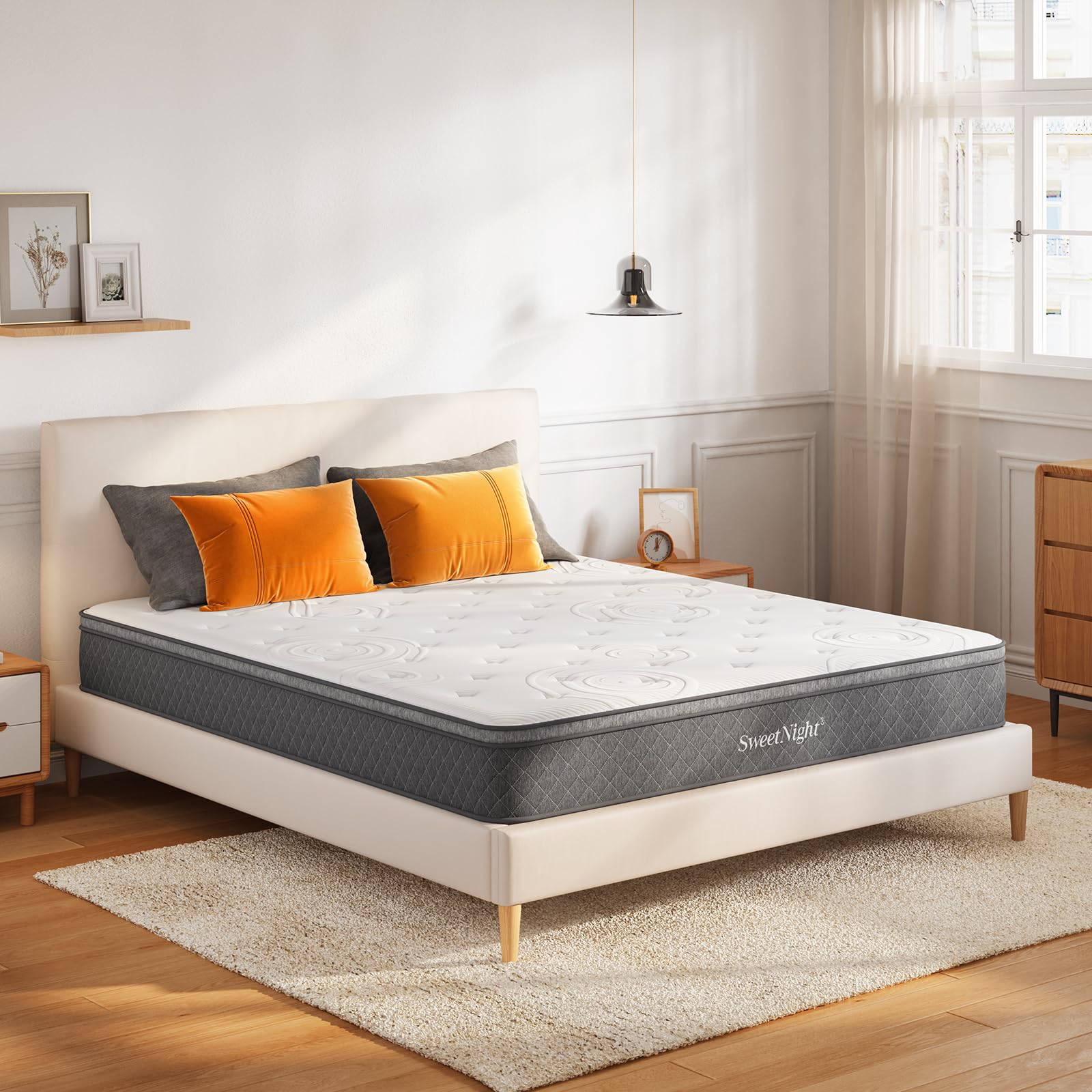 SweetnightMattress Queen - 10 Inch Hybrid Mattress, Queen Size Bed with Pocketed Coils for Comfort Sleep and Balanced Support