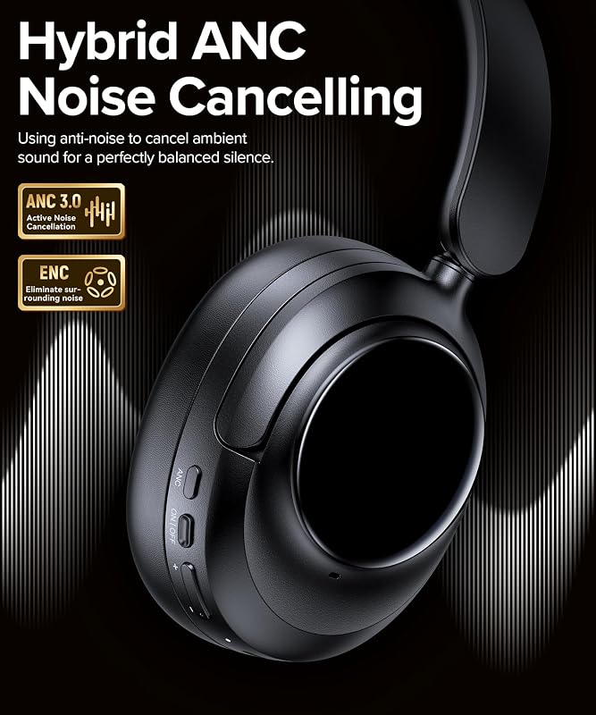 Active Noise Cancelling Headphones,120H Playtime Bluetooth 6.0 Over Ear Headphones with Hi-Res Audio & 5-Mic ENC Calls, 360° Surround Sound Wireless Headphones Foldable Headset for Travel image 2