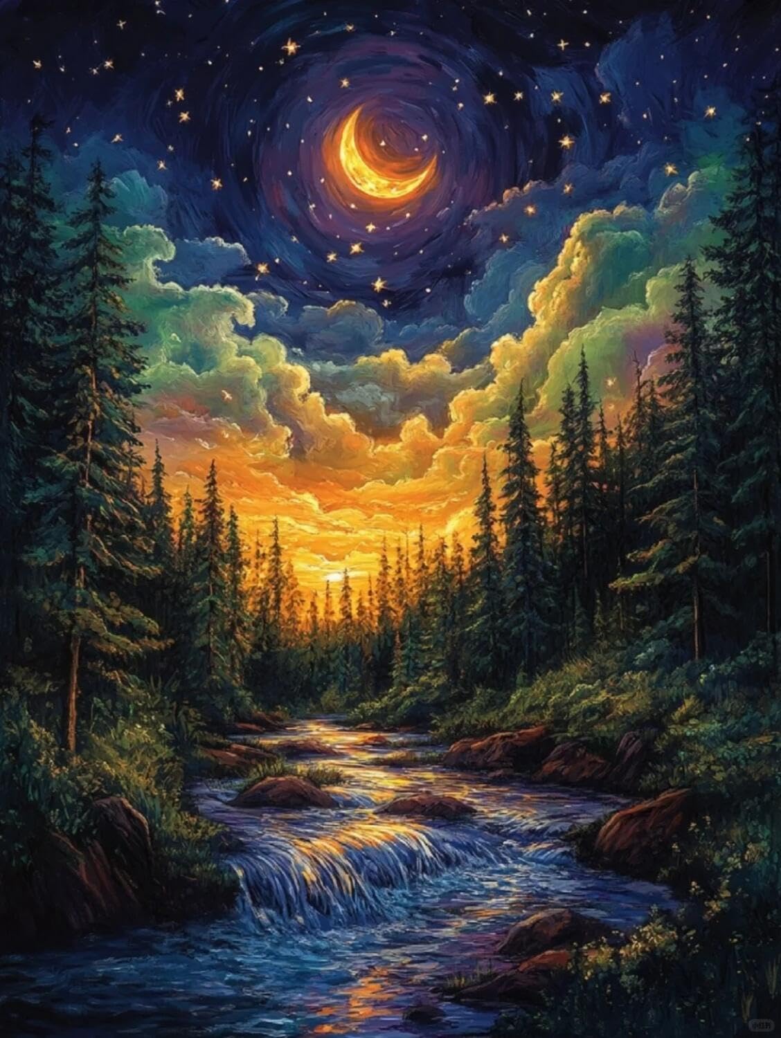 Rqwybcaxn Bead Cross Stitch Kits Forest Oil Painting 40x50cm