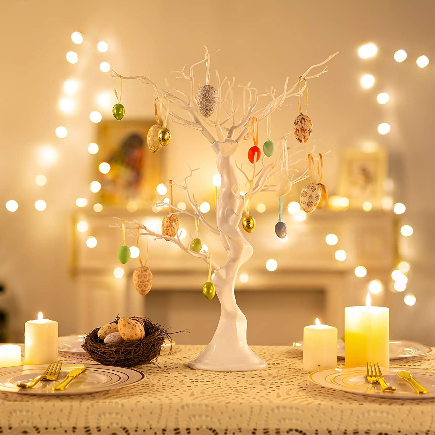 Sziqiqi 58cm Arbre de Pâques Blanc: Arbre de Paques Centre de Table pour Boule Decoration - Arbre Decoratif Interieur pour Mariage Fête Anniversaire Noël Bapteme Oeuf de Paques a Decorer
