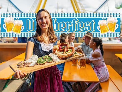 Miniatura 3 de Oktoberfest - Bandera de cuadros bávaros para valla, pared, patio y césped, cartel de bienvenida para fiesta temática alemana