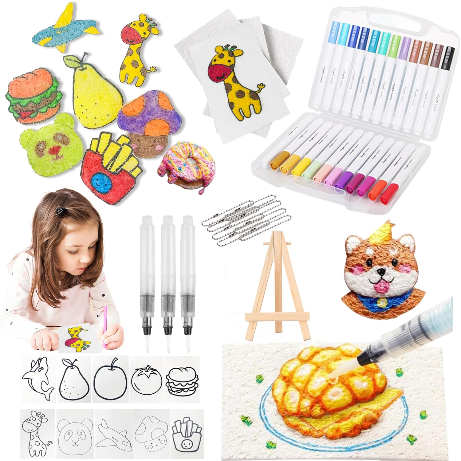 WGXIA 48Pcs DIY Craft Kits for Kids Ultimate 3D Magic Puffy Paint Set, 24 Colors Pens Drawing Canvas Sponge, Foam Texture Painting Paper for Children (Paint Set A)