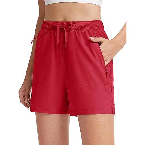 TACVASEN Women's 5'' Hiking Shorts Quick Dry Golf Lightweight UPF50+ Athletic Shorts Summer Water Resistant Zipper Pockets