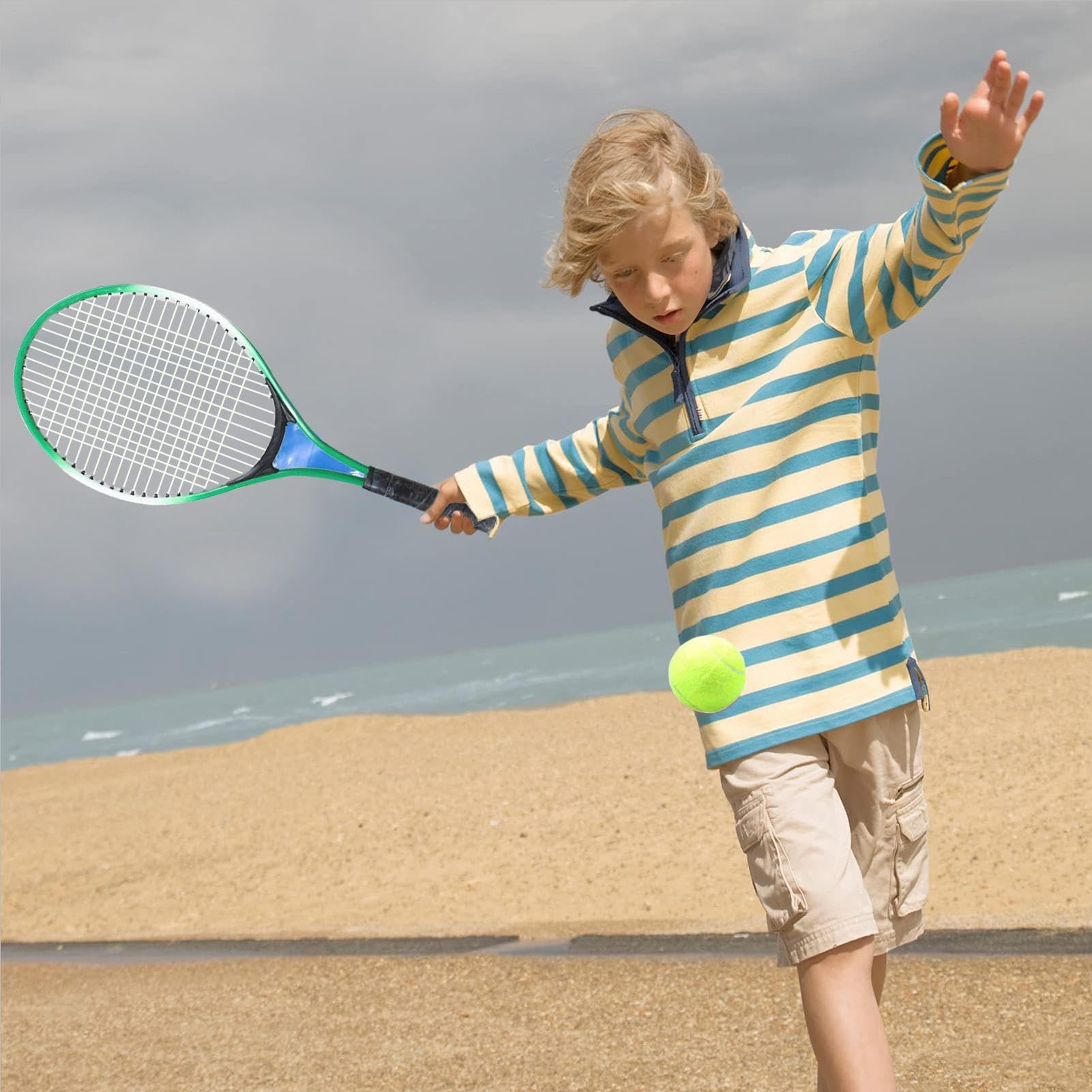 Set Racchette da Tennis e Palline, 21 Pollici Racchetta da Tennis per Bambini Principiante, Kit Allenamento Tenni-s Bambino Adolescente