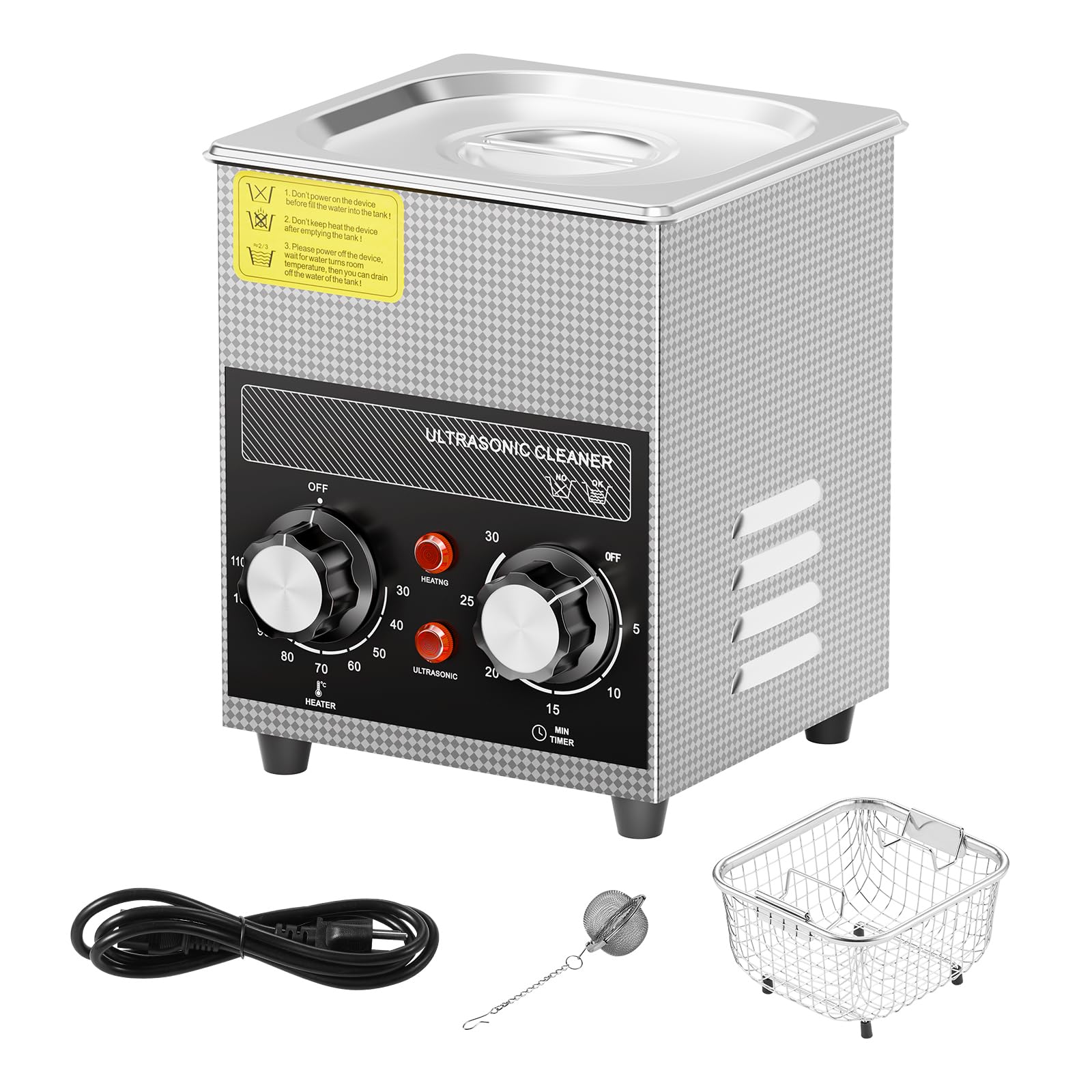 Happybuy 2L Ultrasonic Cleaner with Heater, Timer & Basket, Professional Digital Sonic Cavitation Machine, 60W Cleaning Machine for Watch Instruments, Glasses, Coins, Metal Parts, Tools