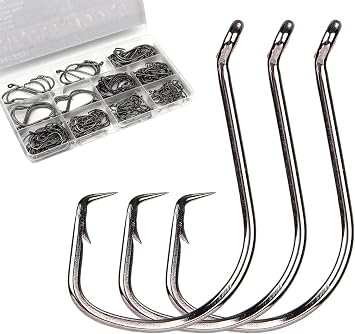 170Pcs Octopus Circle Hooks for Catfish Fishing, 9 Sizes Assorted | Offset Circle Design, Barbed, Sturdy Catfish Hooks, Freshwater & Saltwater, 1#-8/0 Sizes Assorted