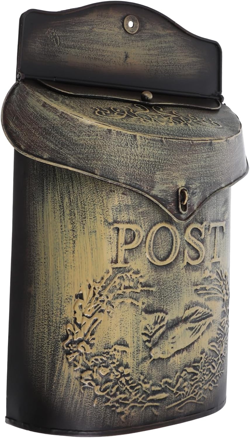 UKCOCO Vintage Wall Mount Mailbox Outdoor Retro Style Post Box with Capacity for Home Mail Storage and Decorative Use Practical and Simple Design for Letters Envelopes Newspapers