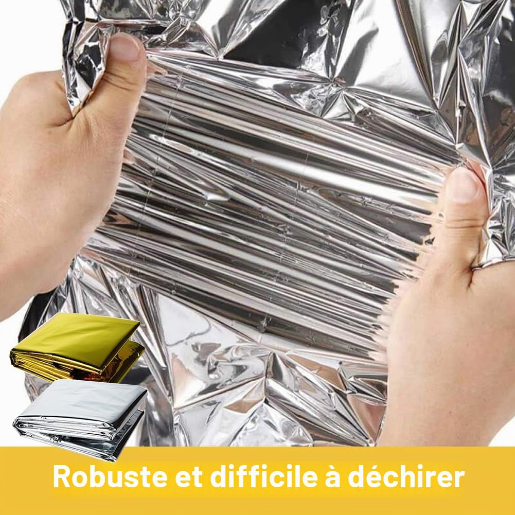Bavooty Couverture de Survie Urgence Isothermique Anti-Chaleur 210x160 Lot6 | Or-Argent, isolation chaud/froid, réutilisable, idéal secours, randonnée, camping, voiture et urgences extérieures