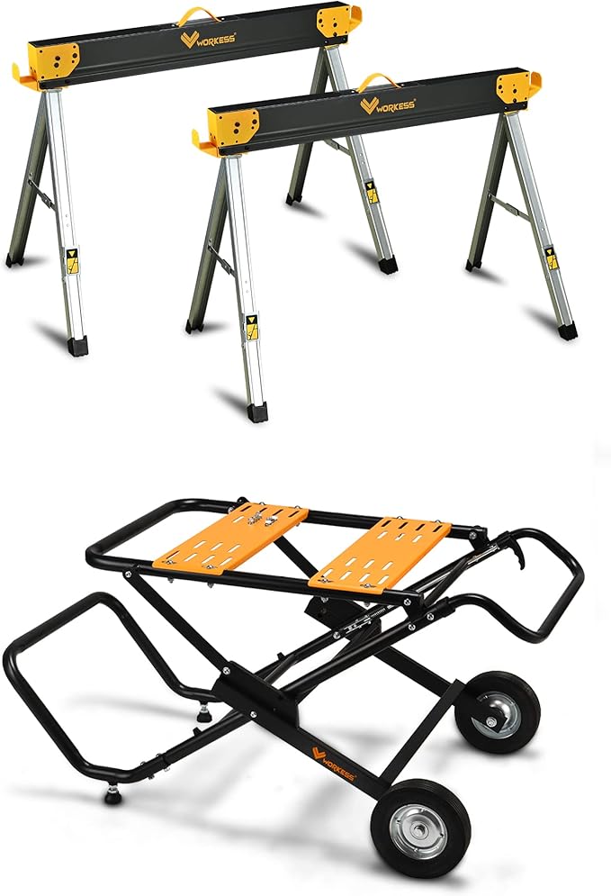 WORKESS Portable Table Saw Stand Saw Horses 2 Pack Folding