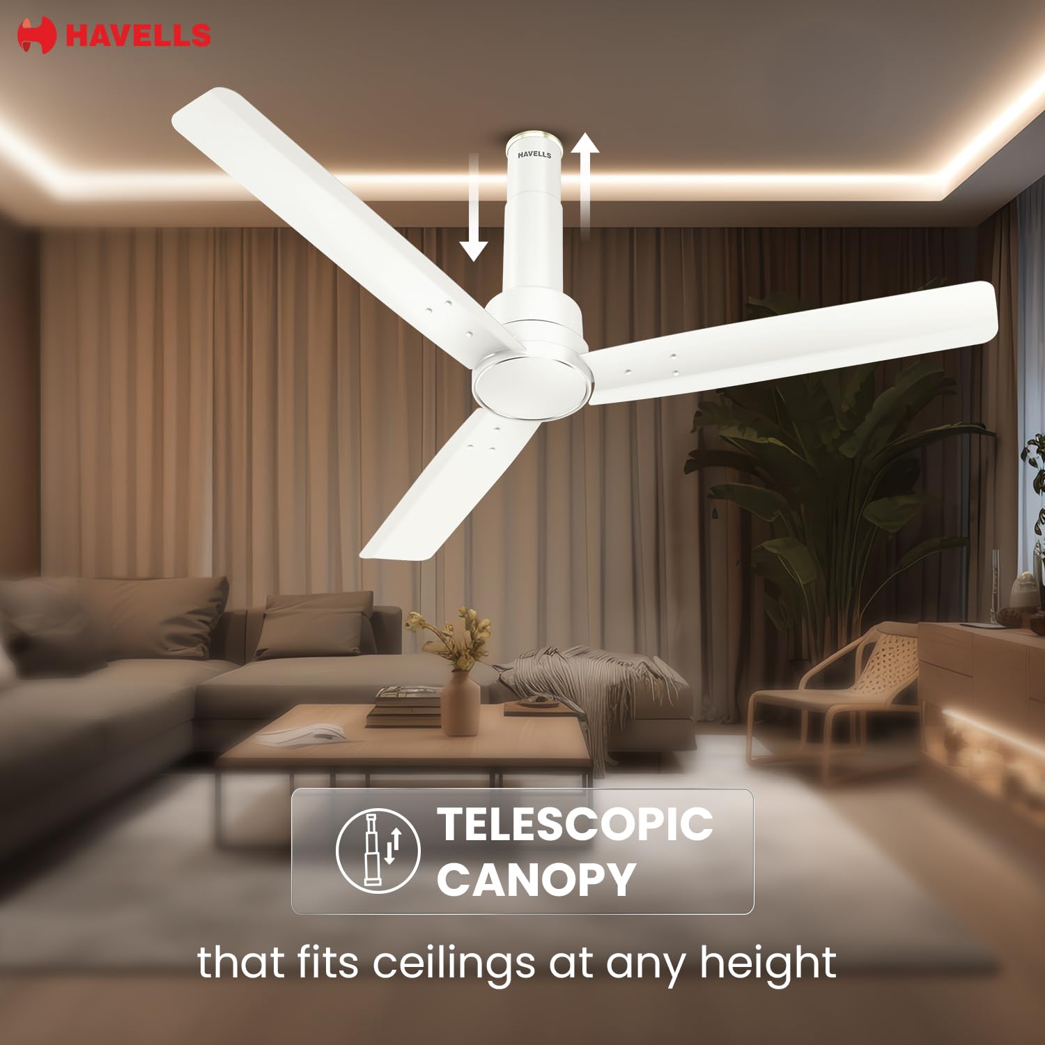 Havells Elio Plus BLDC Ceiling Fan with telescopic canopy feature