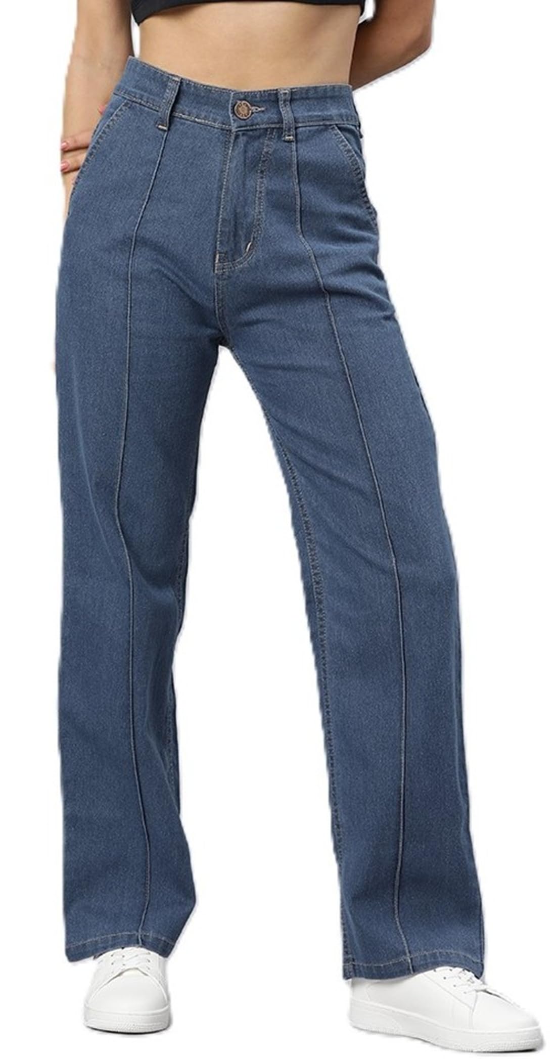 Dennis Lingo Women's Straight Fit High Rise Tapered Style High-Rise Jeans in neutral