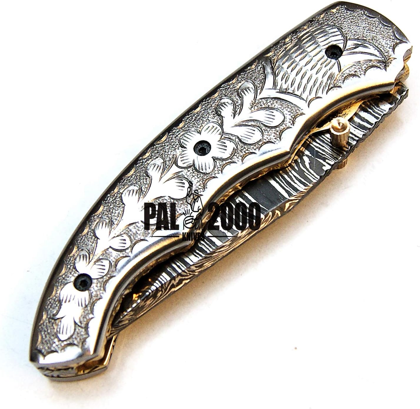 PAL 2000 KNIVES POC-9428 Custom Handmade Damascus Steel Blade Folding Pocket Hunting Knife with Sheath