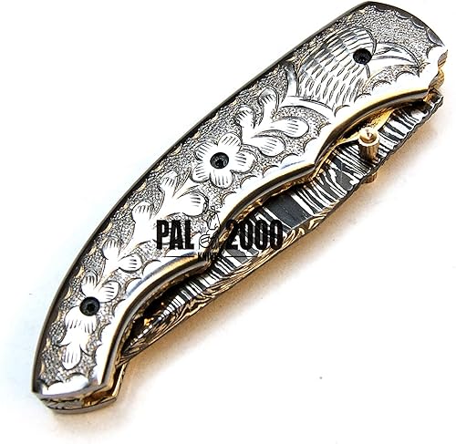 Miniatura 7 de PAL 2000 KNIVES POC-9428 Cuchillo de caza de bolsillo plegable hecho a mano con hoja de acero de Damasco con funda